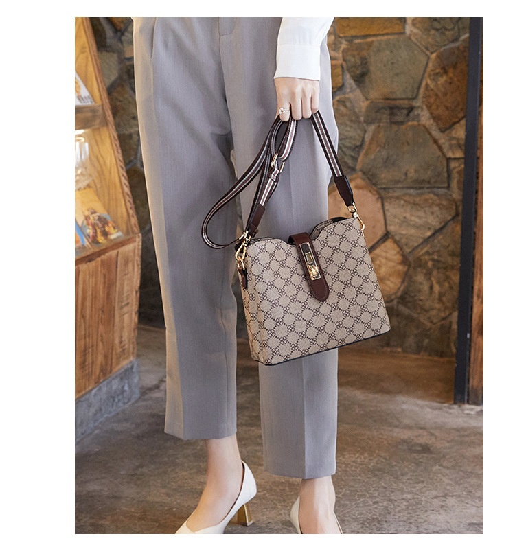 Womens Crossbody Handbag Monogram Pattern Canvas with Brown Leather Trim